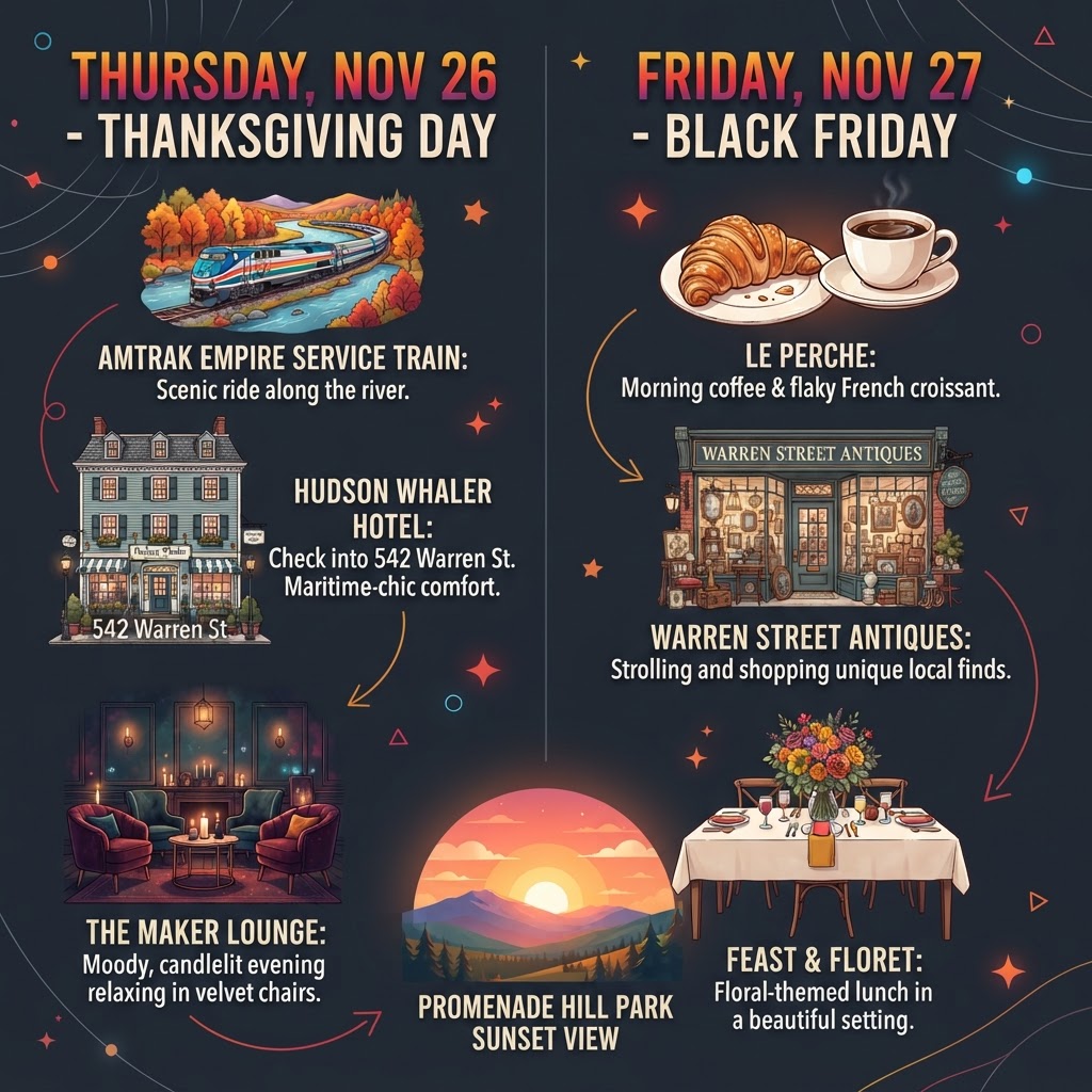 I really want to go on a relaxing but somehow frisky 2-day, 1-night solo staycation for this year's Thanksgiving break on 11/26 and 11/27 that is not too far from NYC. You are a professional travel planner and advisor. Please provide a few places you recommend! Please do not provide incorrect or false information!
