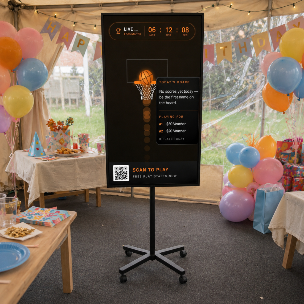 Arcade terminal on a stand at an event