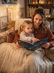 A parent reading with a child