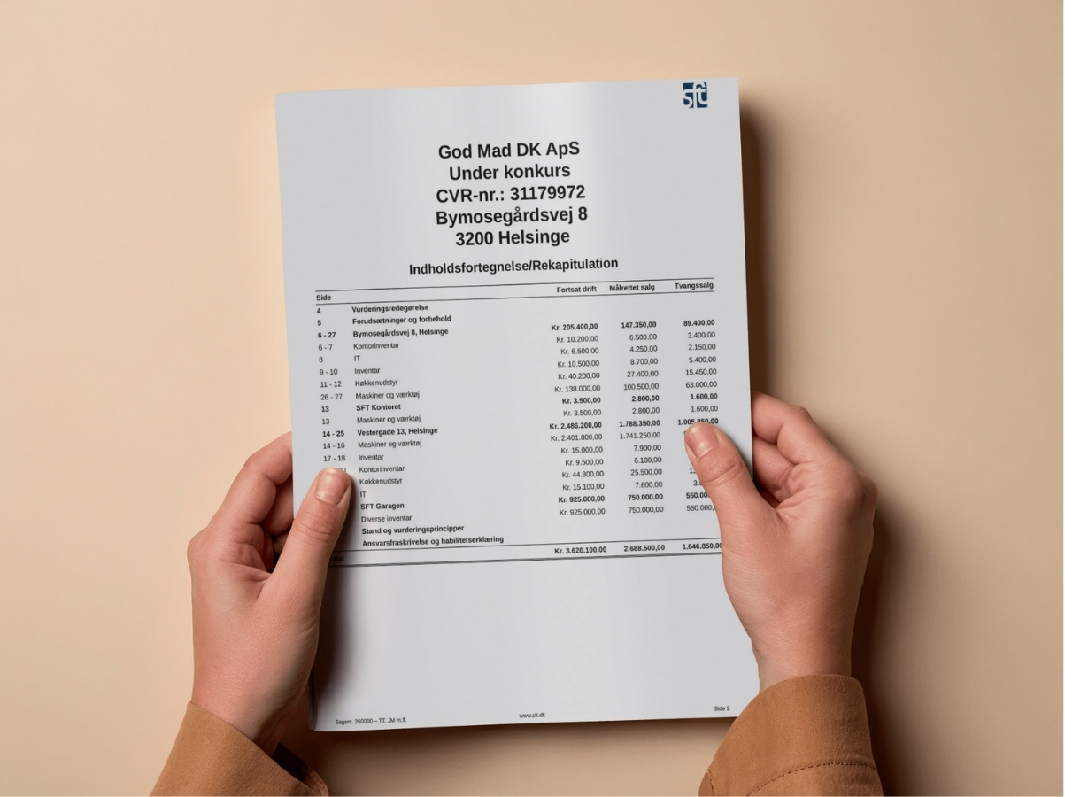 SFT Rapport mockup — uvildig værdiansættelse af virksomhedens aktiver