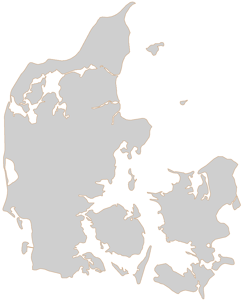 Kort over Danmark med SFTs fire kontorer