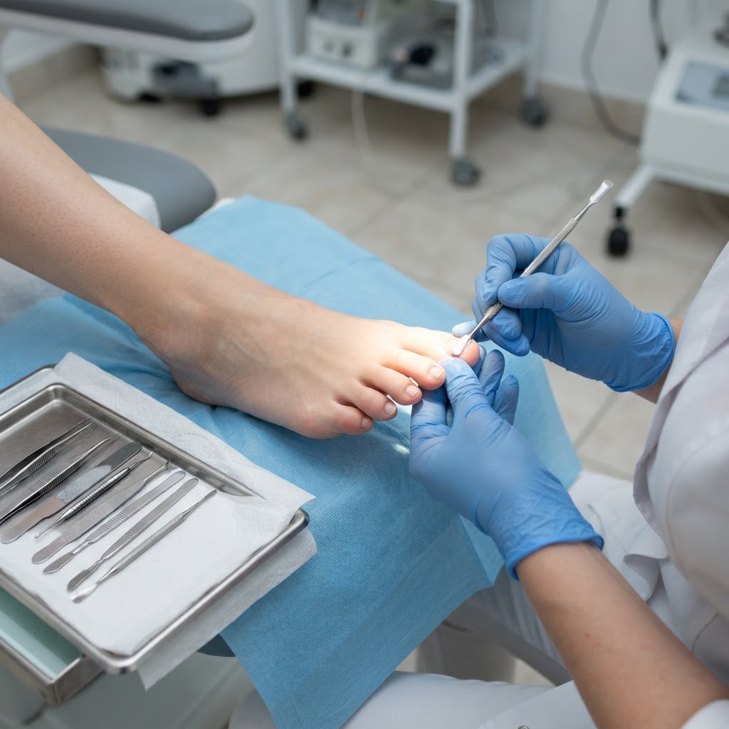 Profesjonalny pedicure medyczny wykonywany narzędziami podologicznymi w sterylnym gabinecie PODO MEDIC we Wrocławiu
