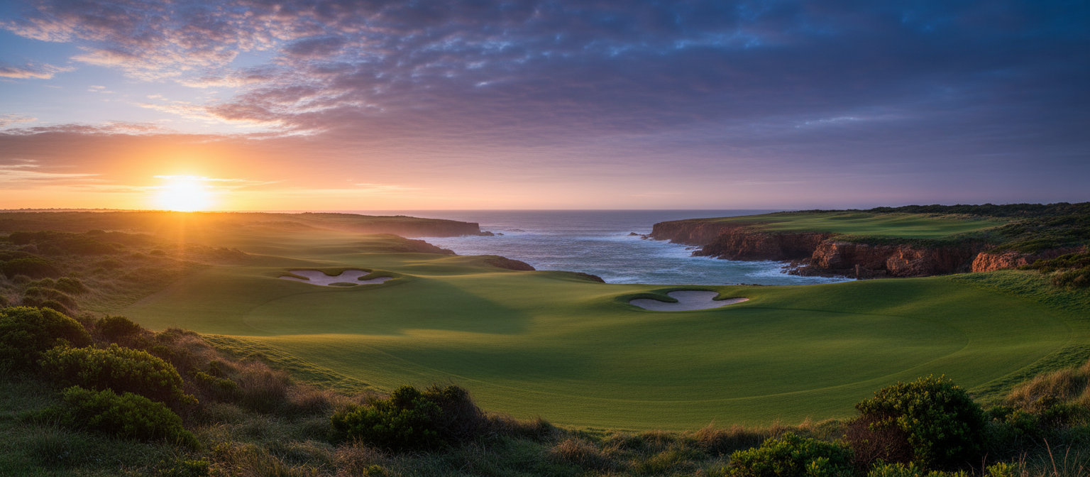 Australian coastal links golf course at dawn