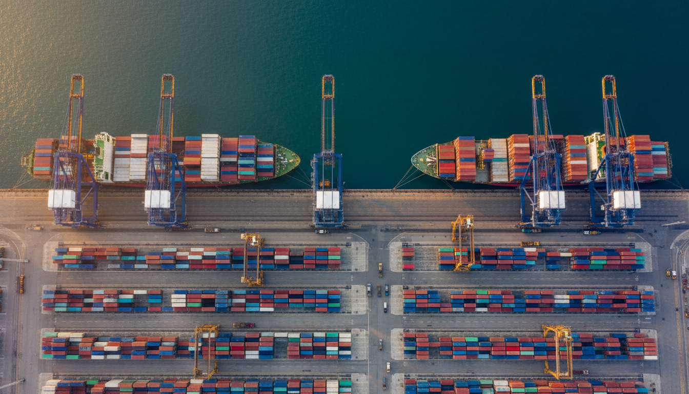 Aerial view of port operations