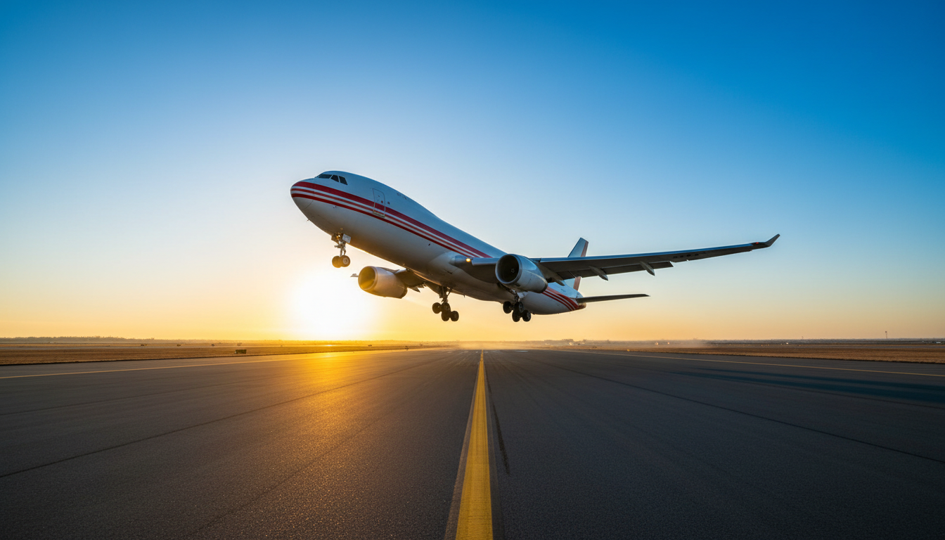 Cargo plane on the runway at dawn