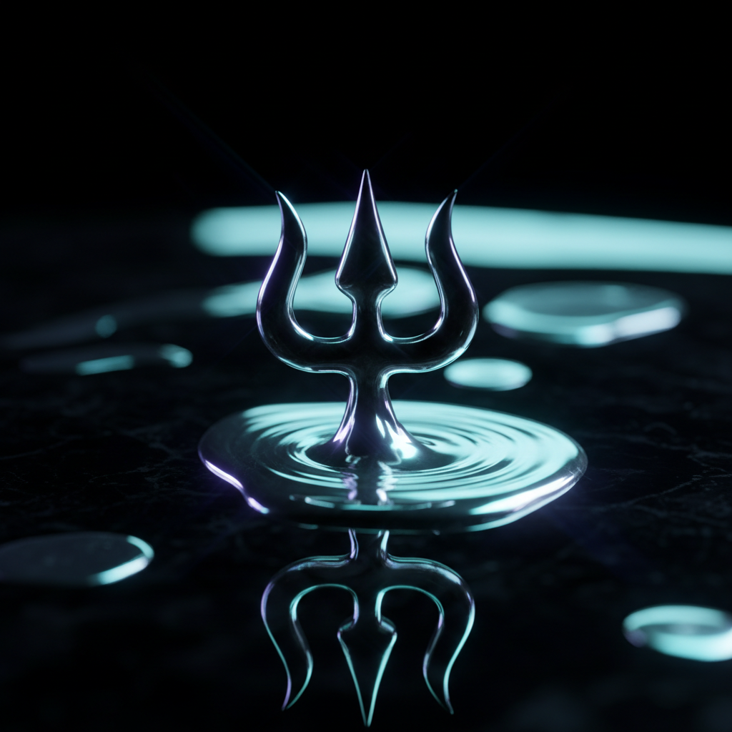 Liquid mercury forming sacred trishul geometry