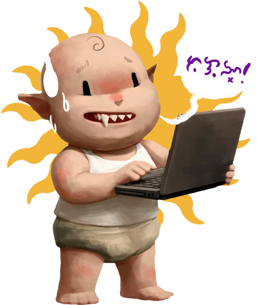 Tiyanak working frantically at a laptop
