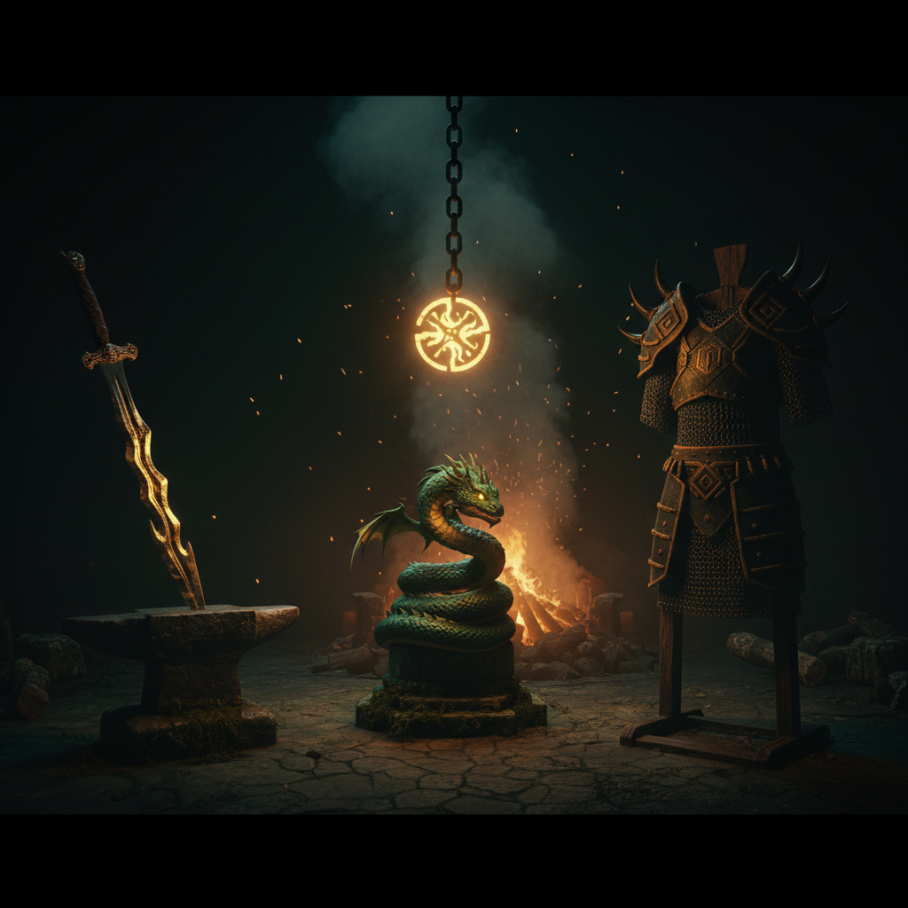Blacksmith forge with relics