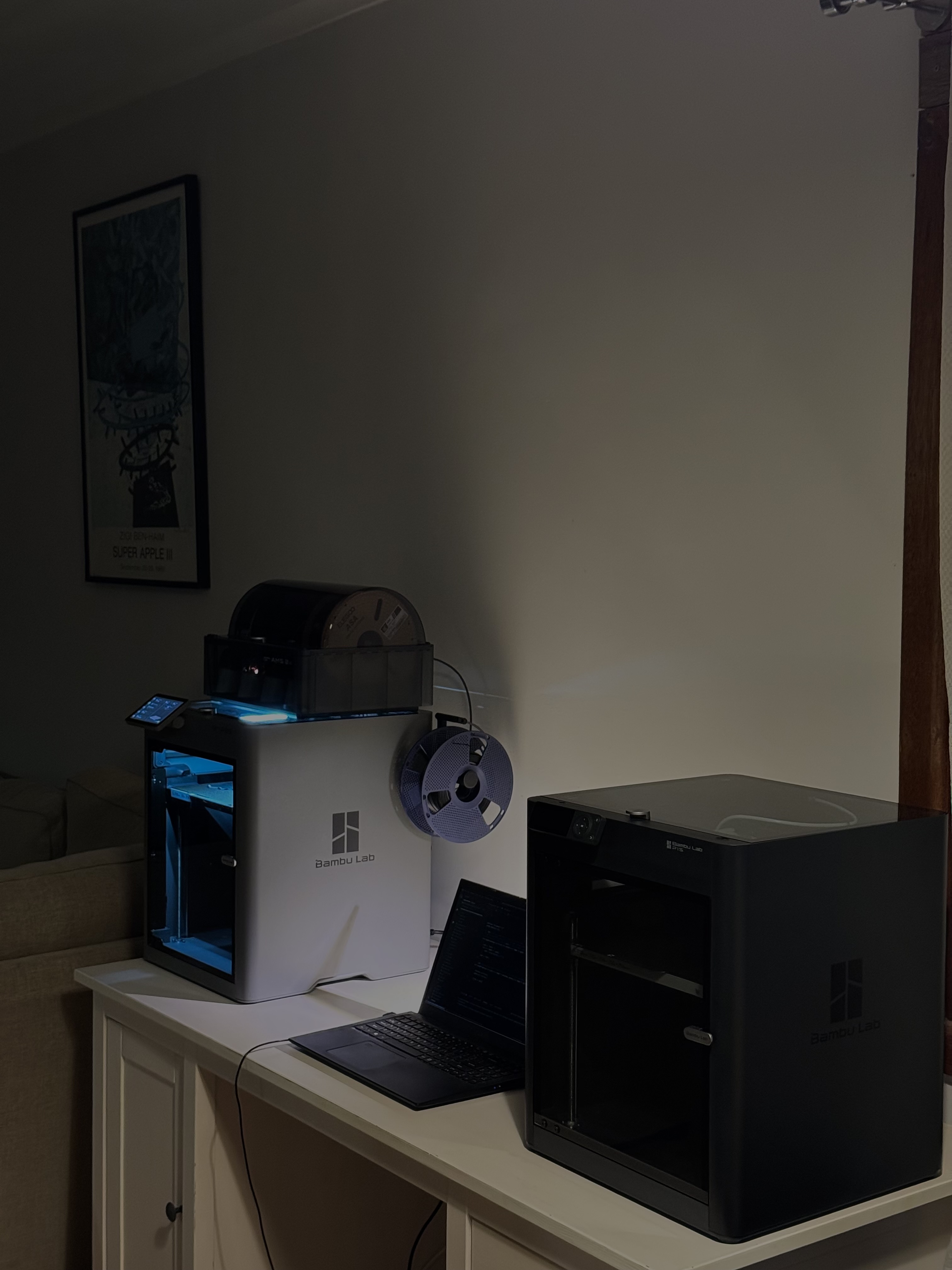 The Sunburnt Fabrications workshop with Bambu Lab 3D printers in Sylvania, Sydney