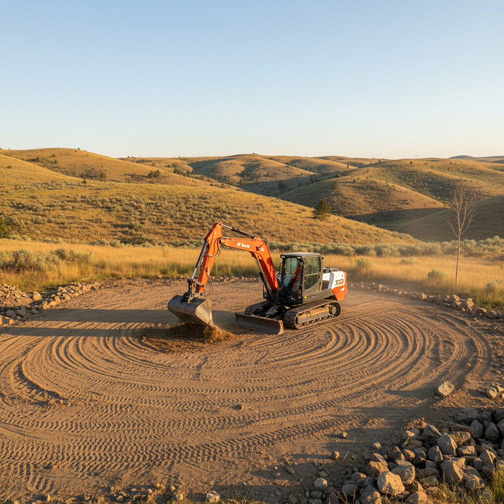 Bobcat compact track loader excavator working on a residential lot in eastern Washington