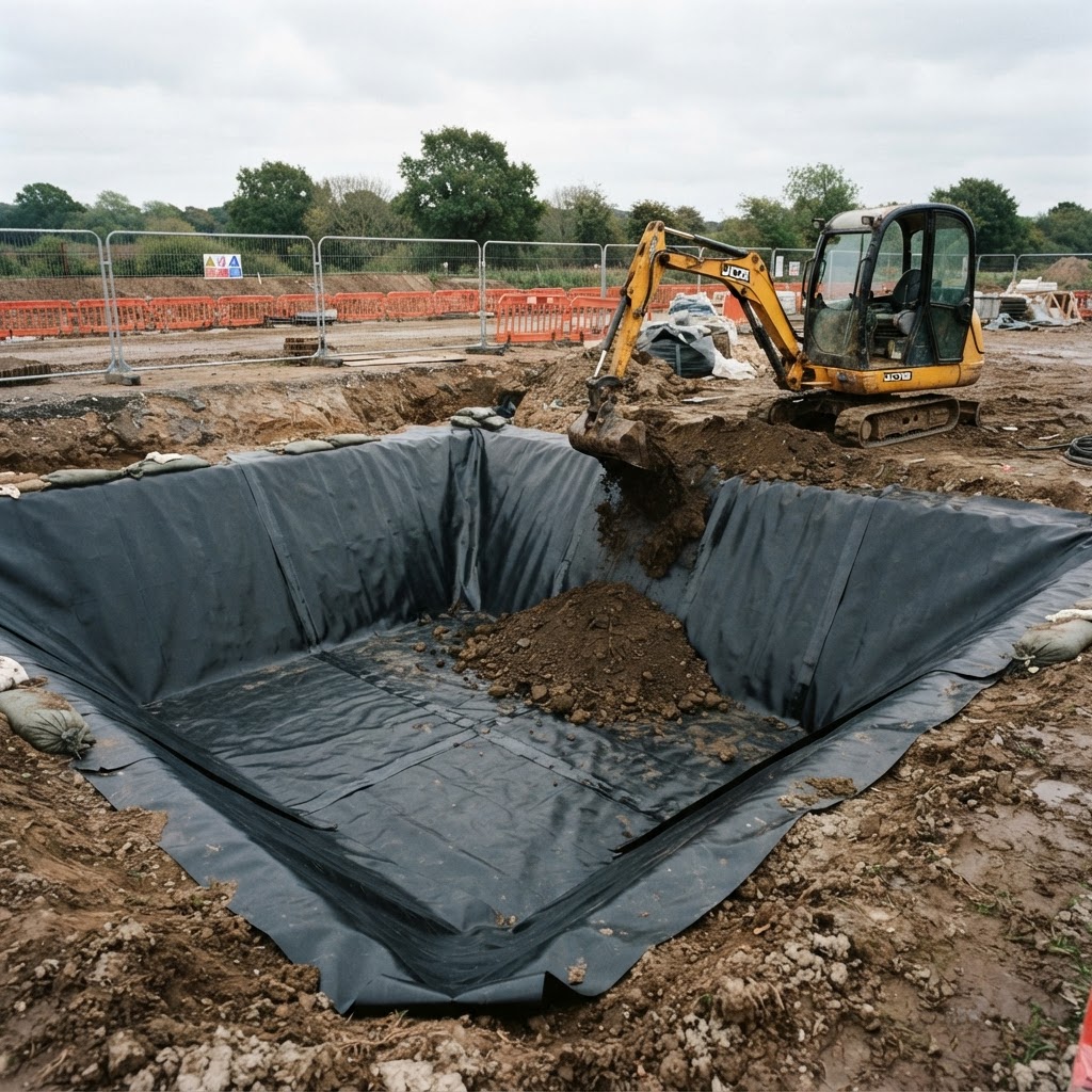 Sealed root barrier membrane cell under construction during on-site cell burial of contaminated soil