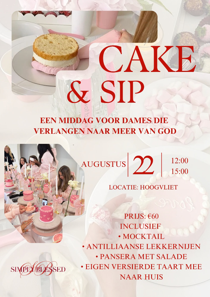 Cake & Sip – Simply Blessed event voor dames in Hoogvliet, 22 augustus 2026