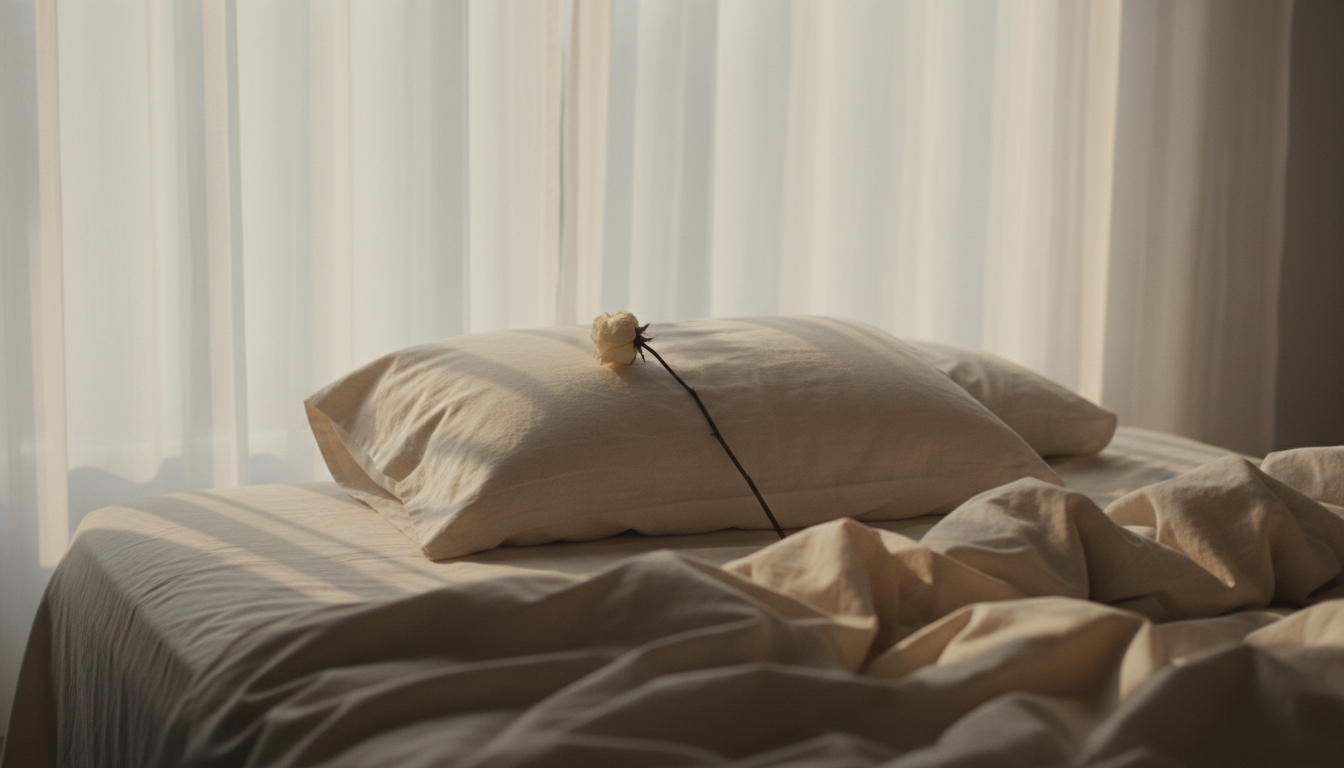 Cama com luz suave da manhã representando intimidade e vulnerabilidade