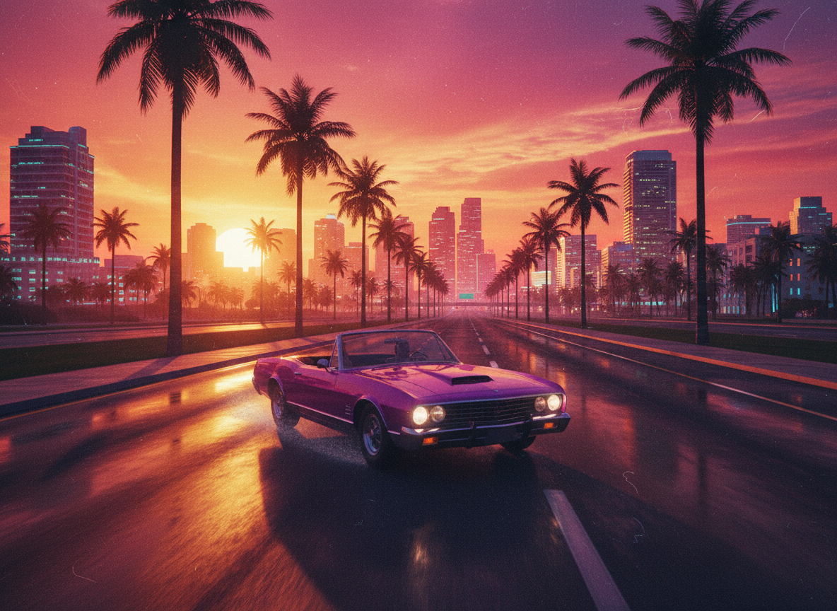 Coastal sunrise over highway