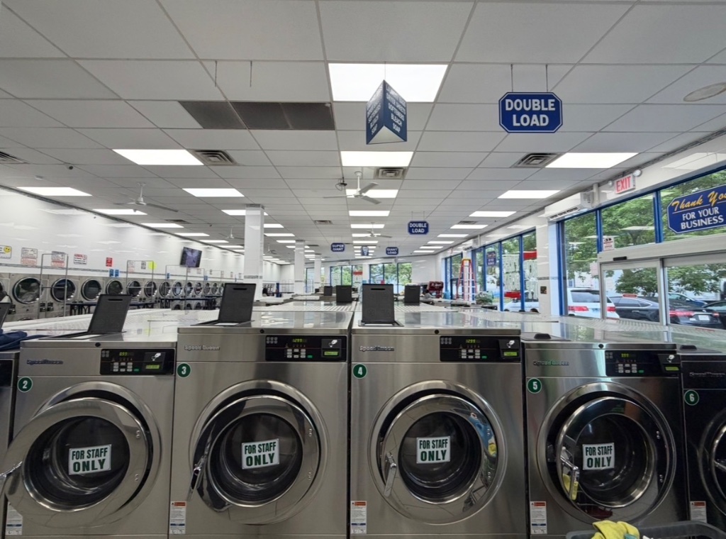 Modern washing machines inside the laundromat