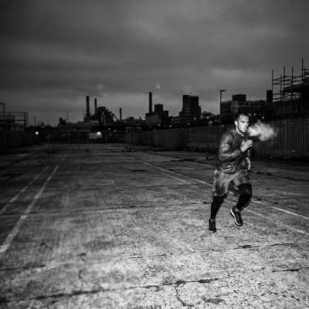 Athlete training alone at dawn