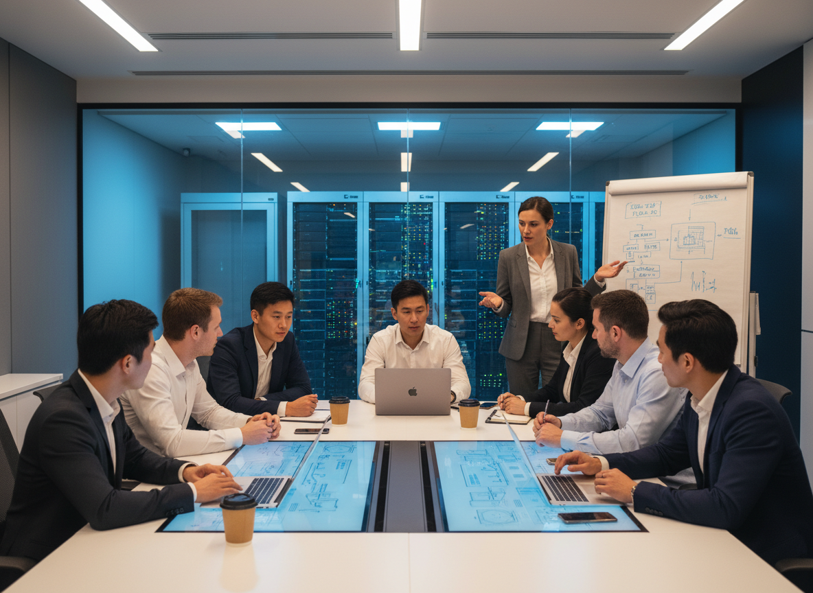 Equipe de TI da Netprime em reunião com cliente