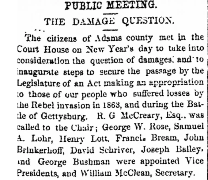 Newspaper notice of a public meeting on damage claims from the 1863 invasion