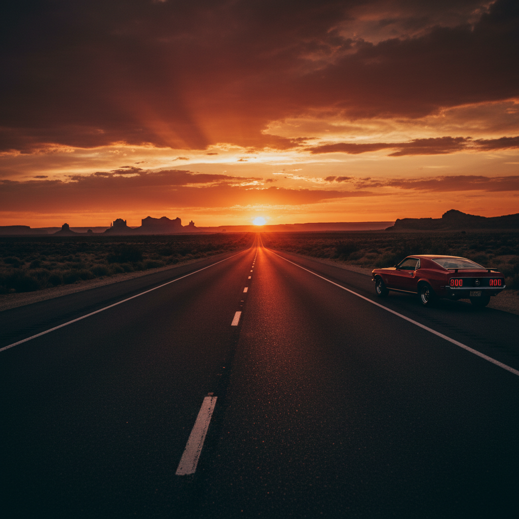 Open highway at golden hour