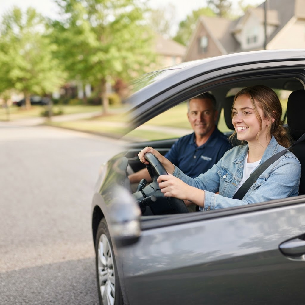 Student and instructor during a driving lesson