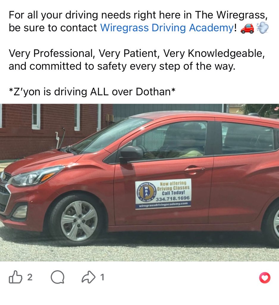 Wiregrass Driving Academy student driving in Dothan