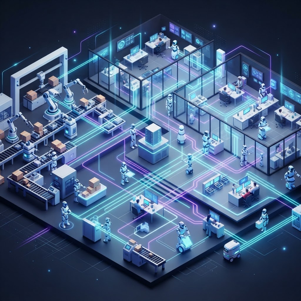 Vernetzte KI-Agenten und Workflows, die komplexe Unternehmens-Prozesse automatisieren und orchestrieren