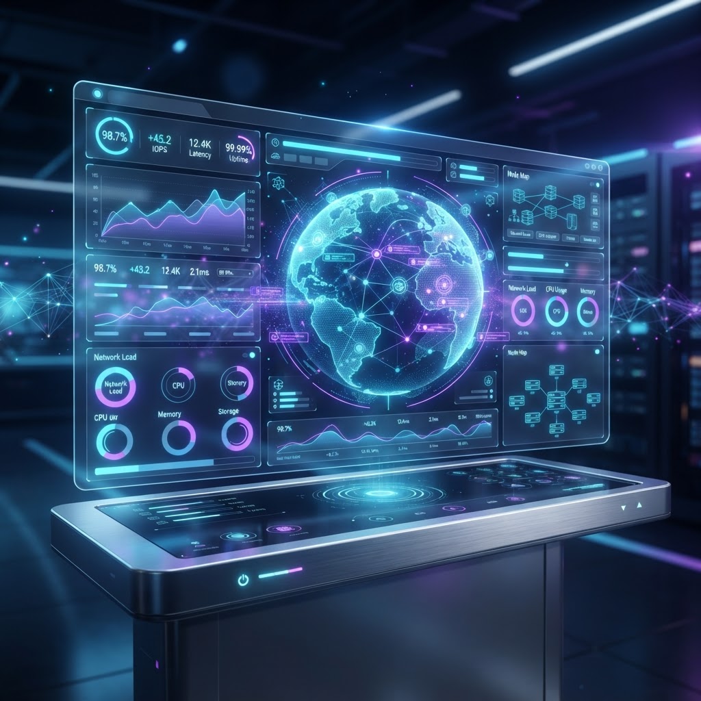 Enterprise Dashboard mit holografischen Performance-Metriken