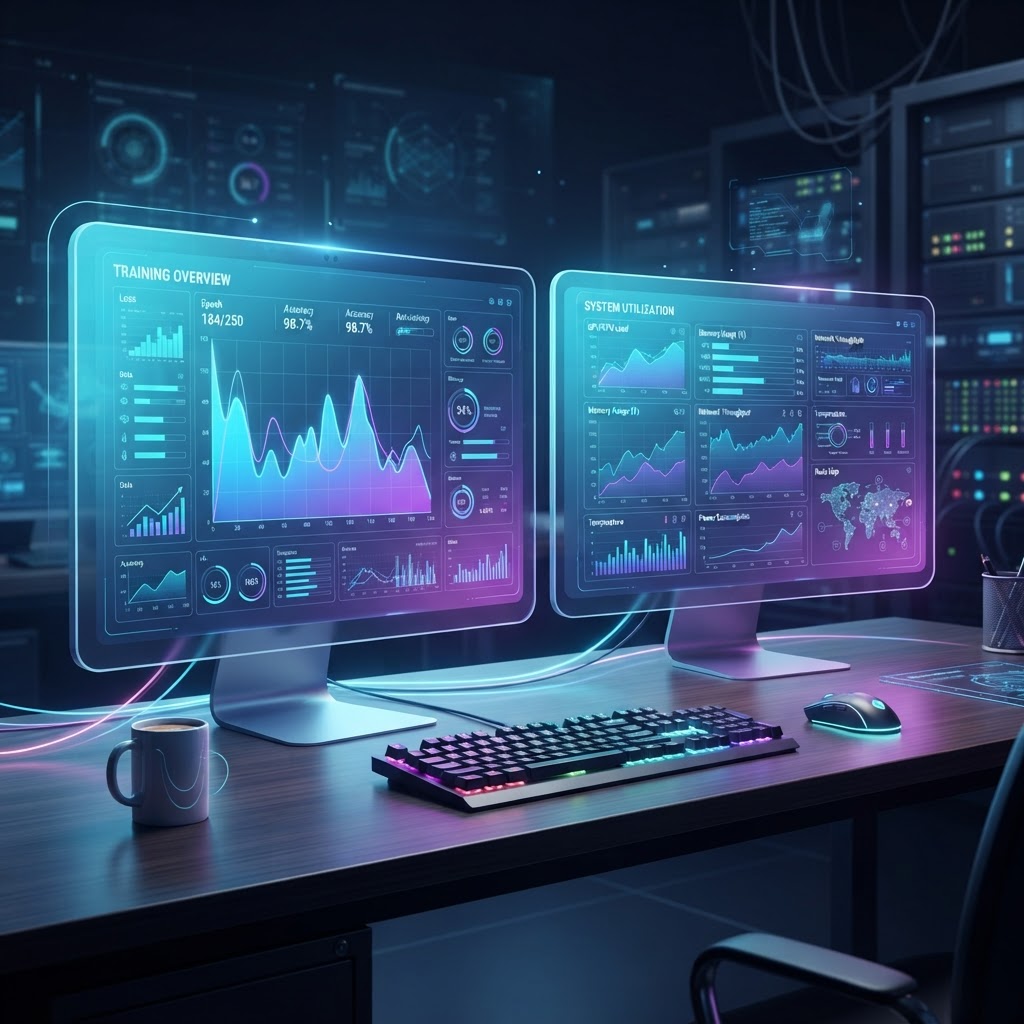 Ein Dashboard zeigt Metriken und Leistungsdaten beim Training eines lokalen KI-Modells