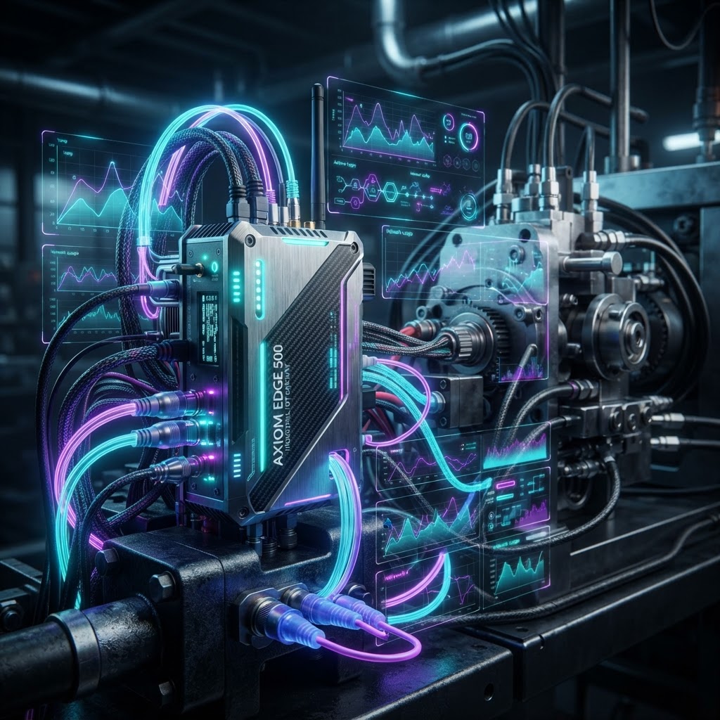Ein industrielles Edge-Computing-Gerät erfasst Sensordaten direkt an der Produktionsanlage.