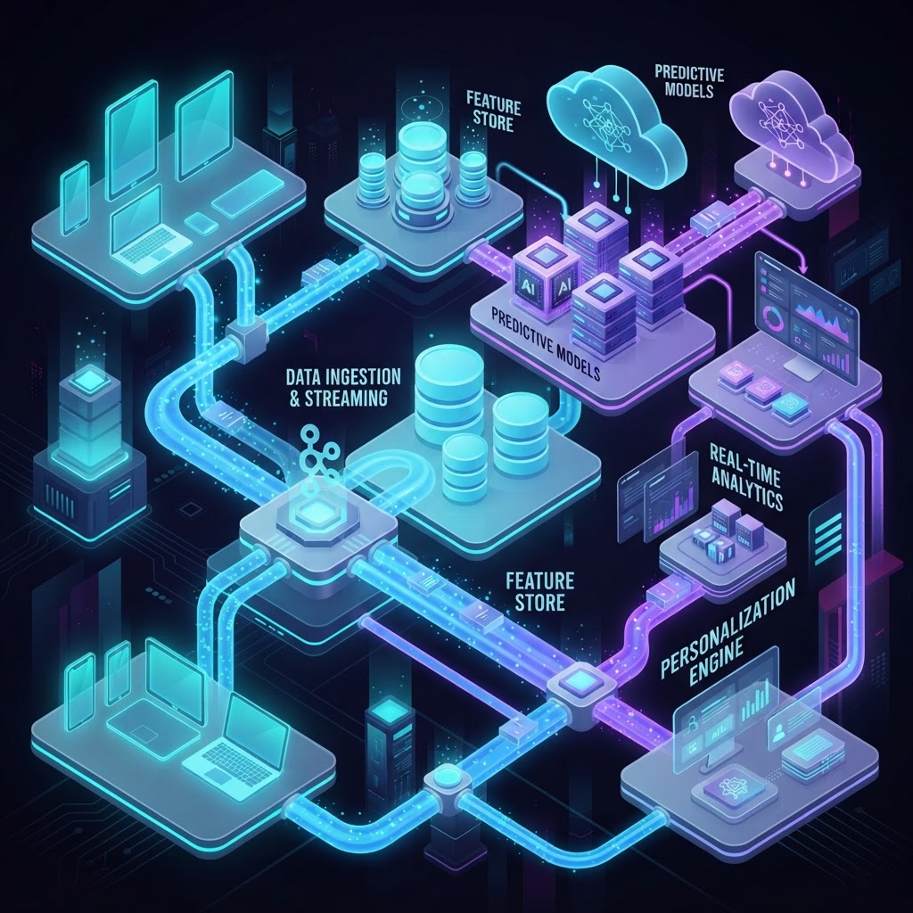 Architekturskizze einer Echtzeit-Datenpipeline für Predictive Analytics im E-Commerce