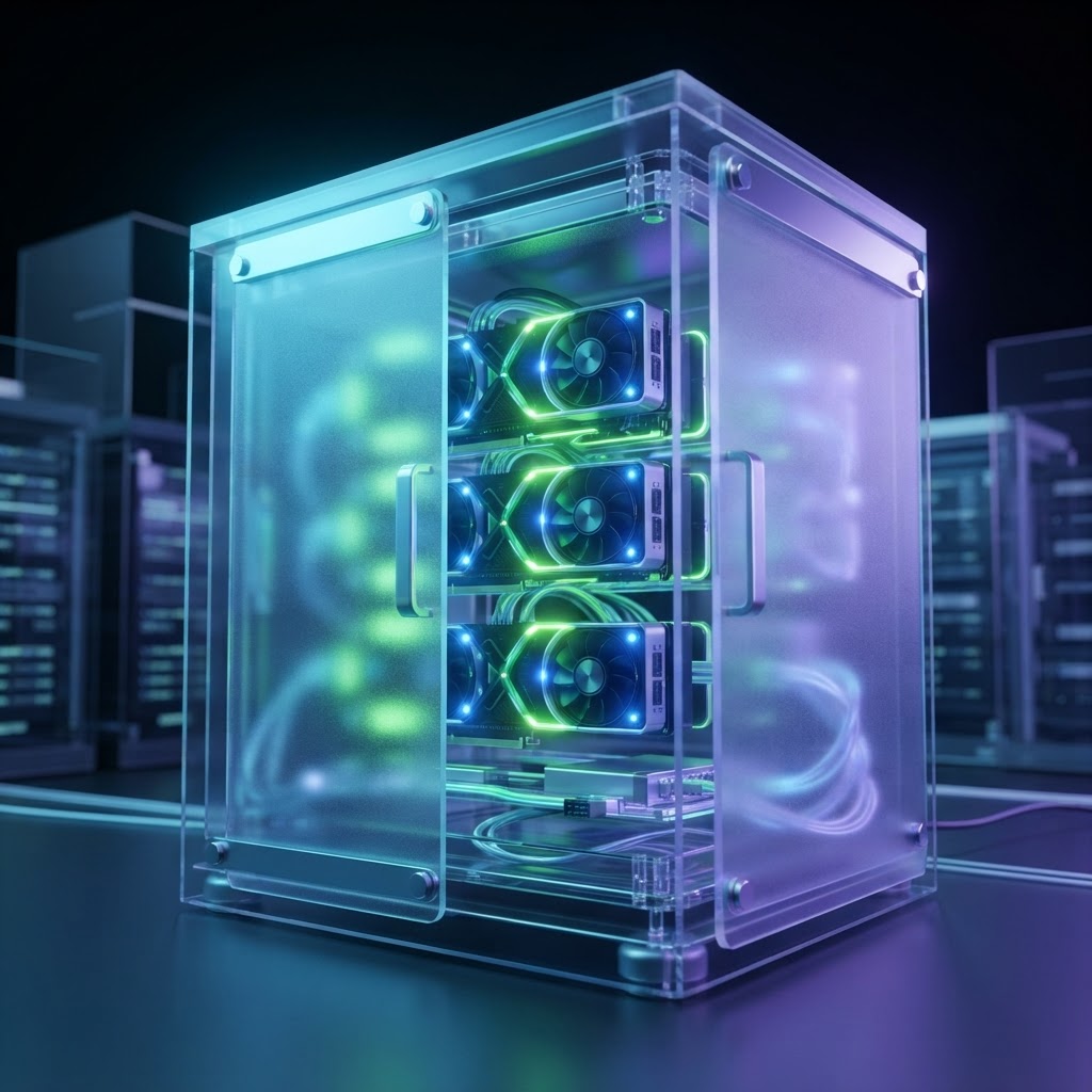 Server-Racks mit GPUs im Rechenzentrum als Symbol für die Hardware-Kosten beim LLM-Training.