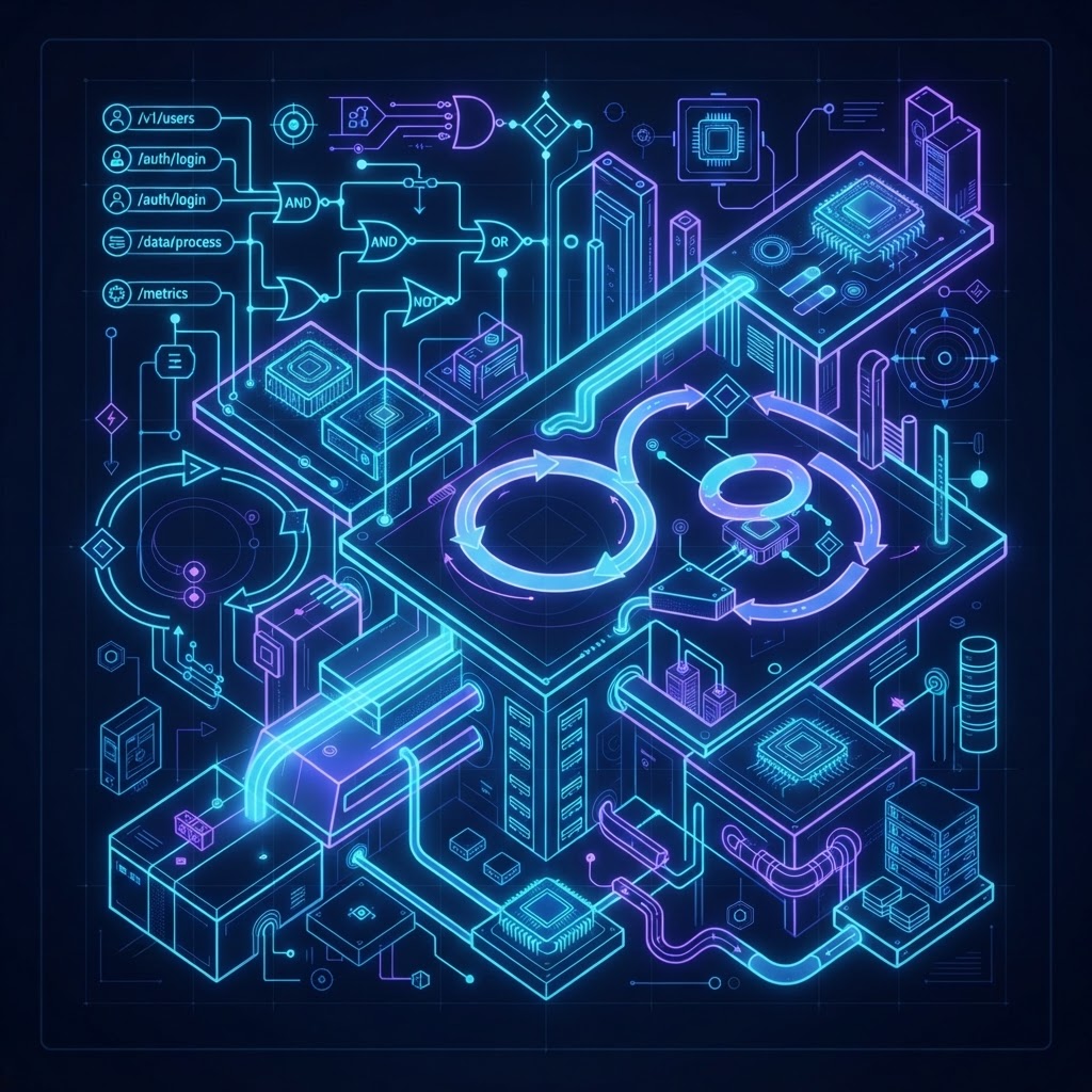 Technischer Blueprint einer API-Architektur für automatisiertes LLM-Error-Handling und Validierungsschleifen.