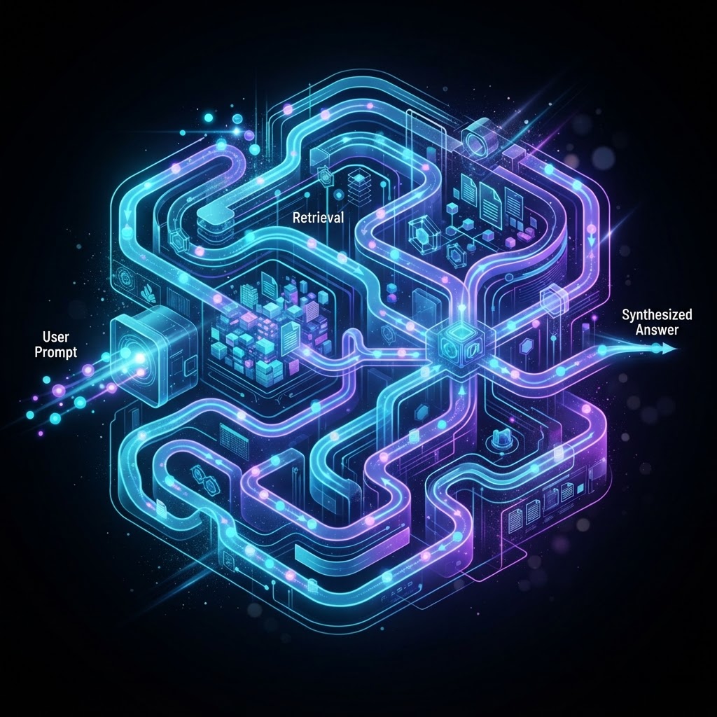 Leuchtendes Labyrinth als Symbol für komplexe RAG-Datenarchitekturen