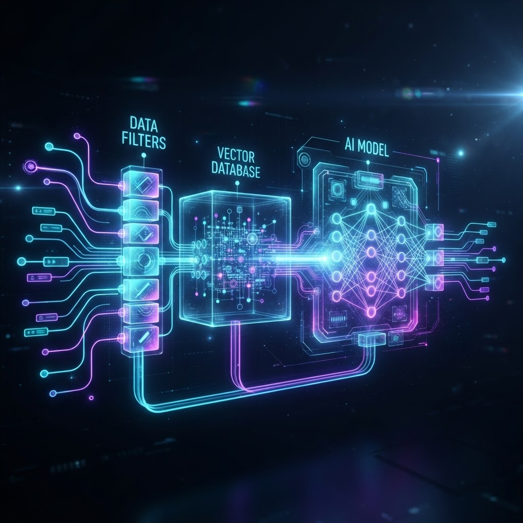 Holografische Darstellung einer sicheren RAG-Datenarchitektur mit Vektor-Filtering