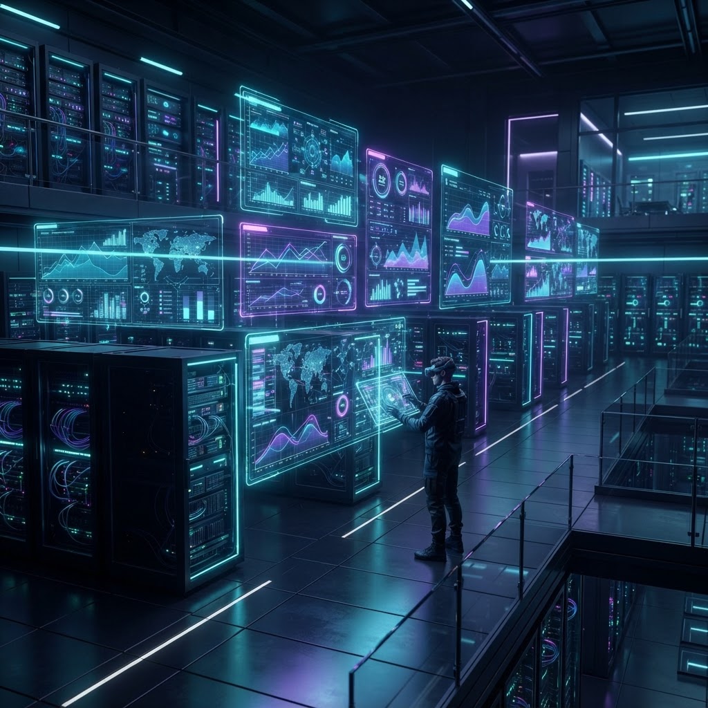 Holografische Benchmark-Graphen über modernen Server-Racks