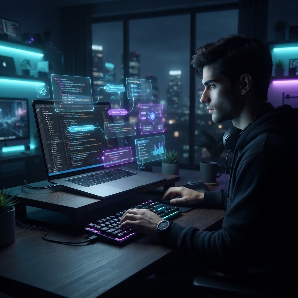 Entwickler-Arbeitsplatz mit intelligenter Code-Autovervollständigung auf einem Mac