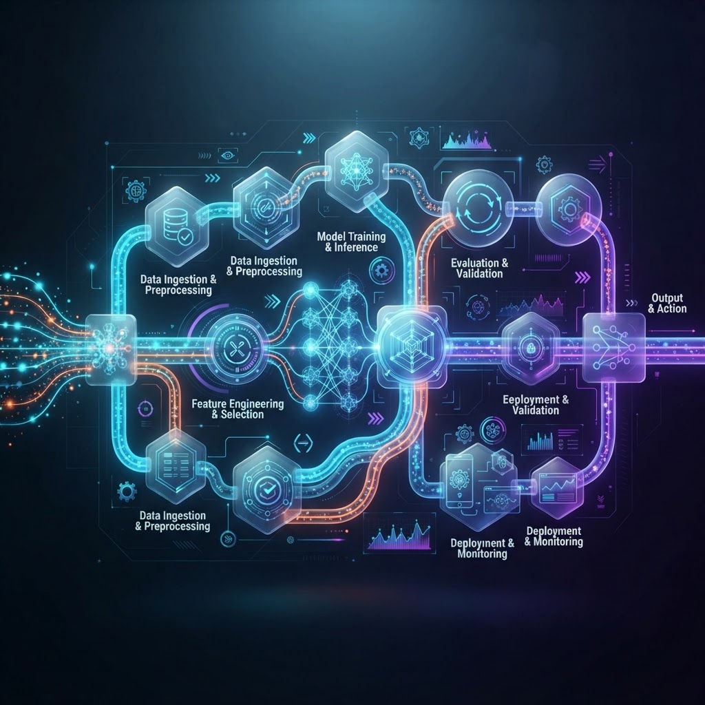 Architektur-Visualisierung einer Echtzeit-Datenpipeline mit Feature Stores und In-Memory-Vektordatenbanken.