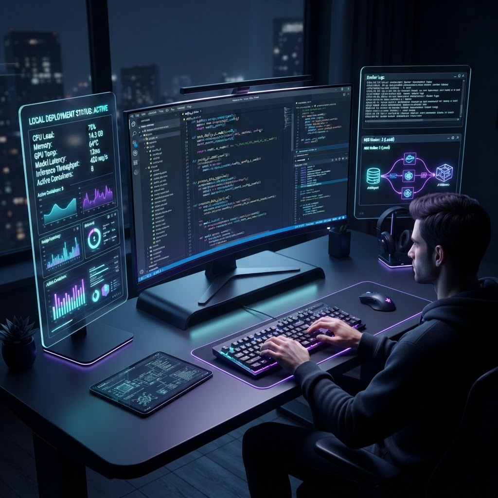 Moderner Entwickler-Arbeitsplatz mit lokaler KI-Auswertung und fortgeschrittenen Code-Metriken