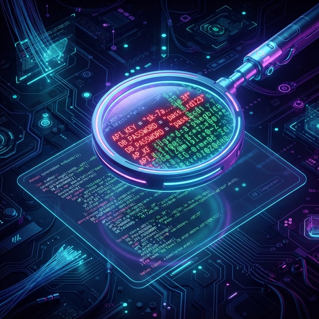 Digitale Lupe analysiert KI-Kontext und maskiert sensible PII-Daten in Echtzeit durch Verschlüsselung