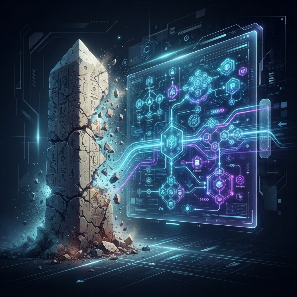 Architektur-Blaupause: Transformation eines Legacy-Monolithen in eine moderne Cloud-Native-Microservices-Struktur.