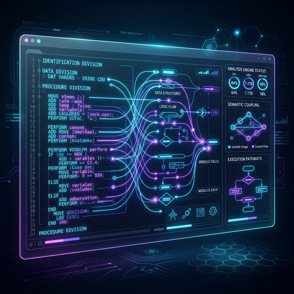 KI-gestütztes Dashboard zur semantischen Analyse und Visualisierung von komplexem Legacy-Code durch Large Language Models.