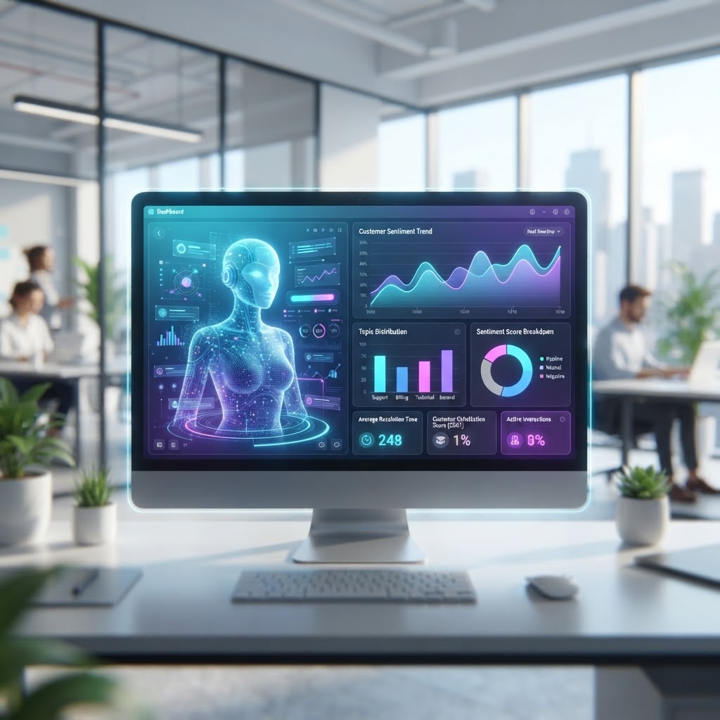 Modernes Dashboard zur Echtzeit-Sentiment-Analyse von KI-Avataren im Support