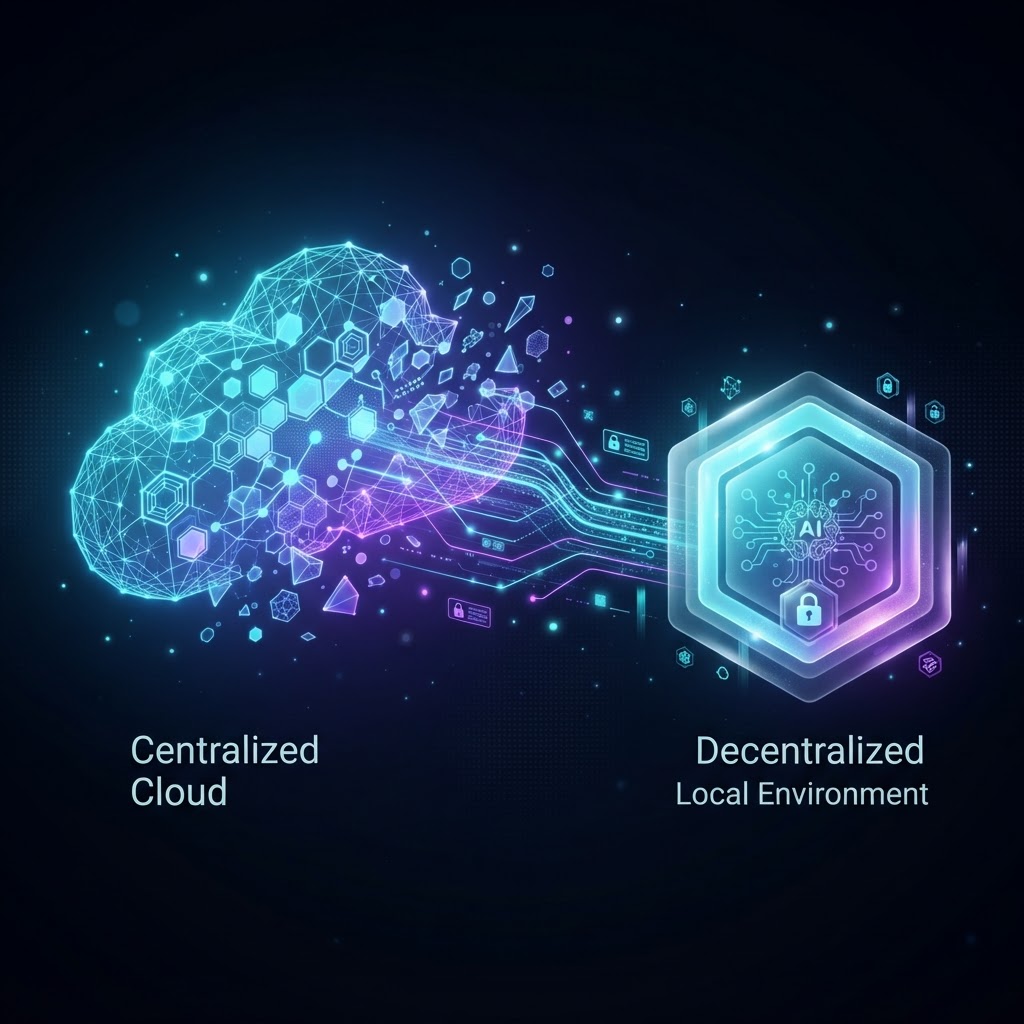 Visualisierung der Abkopplung von KI-Modellen aus zentralen US-Clouds in sichere lokale Umgebungen
