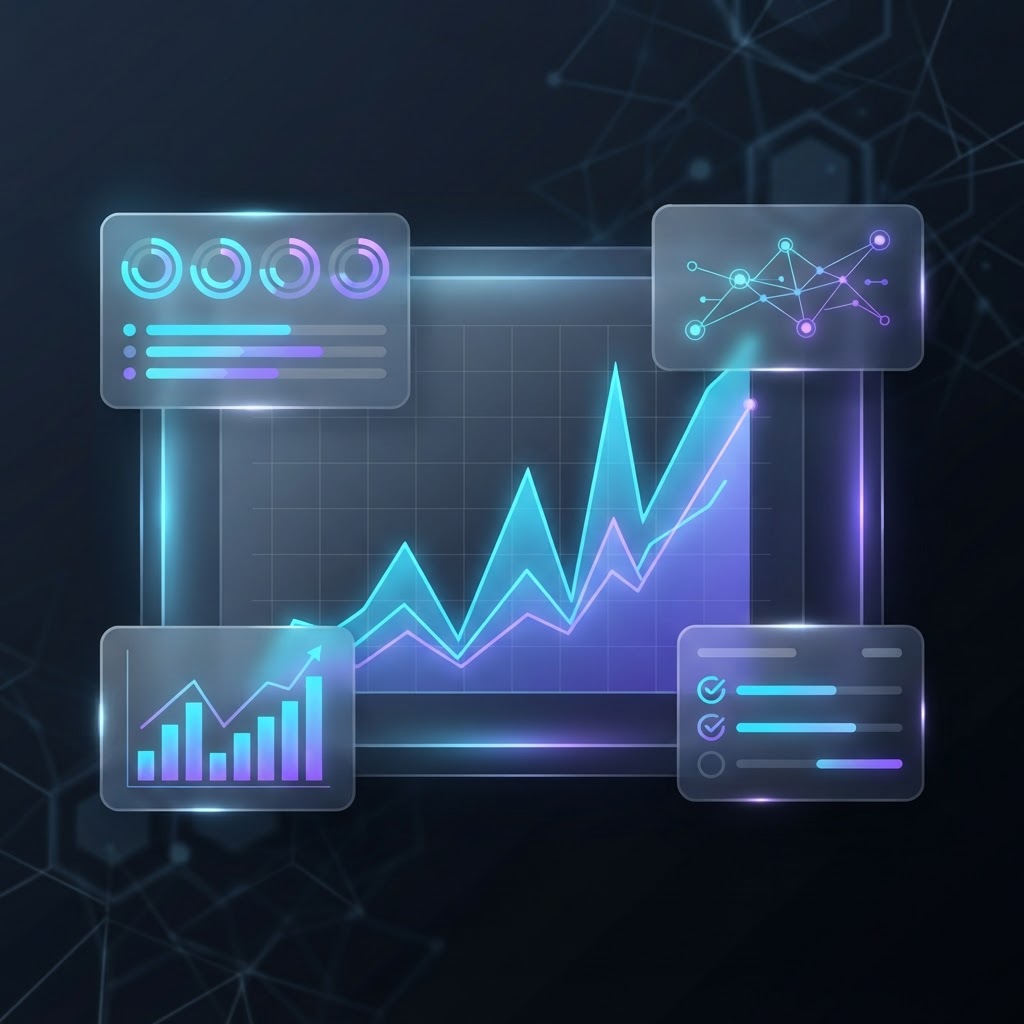 Entwickler-Dashboard, das Produktivitätskennzahlen und Effizienzgewinne durch KI-Integration visualisiert