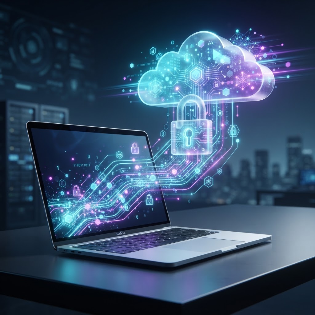 Abstrakte Darstellung von kryptografisch gesicherten Datenströmen für Private Cloud Compute