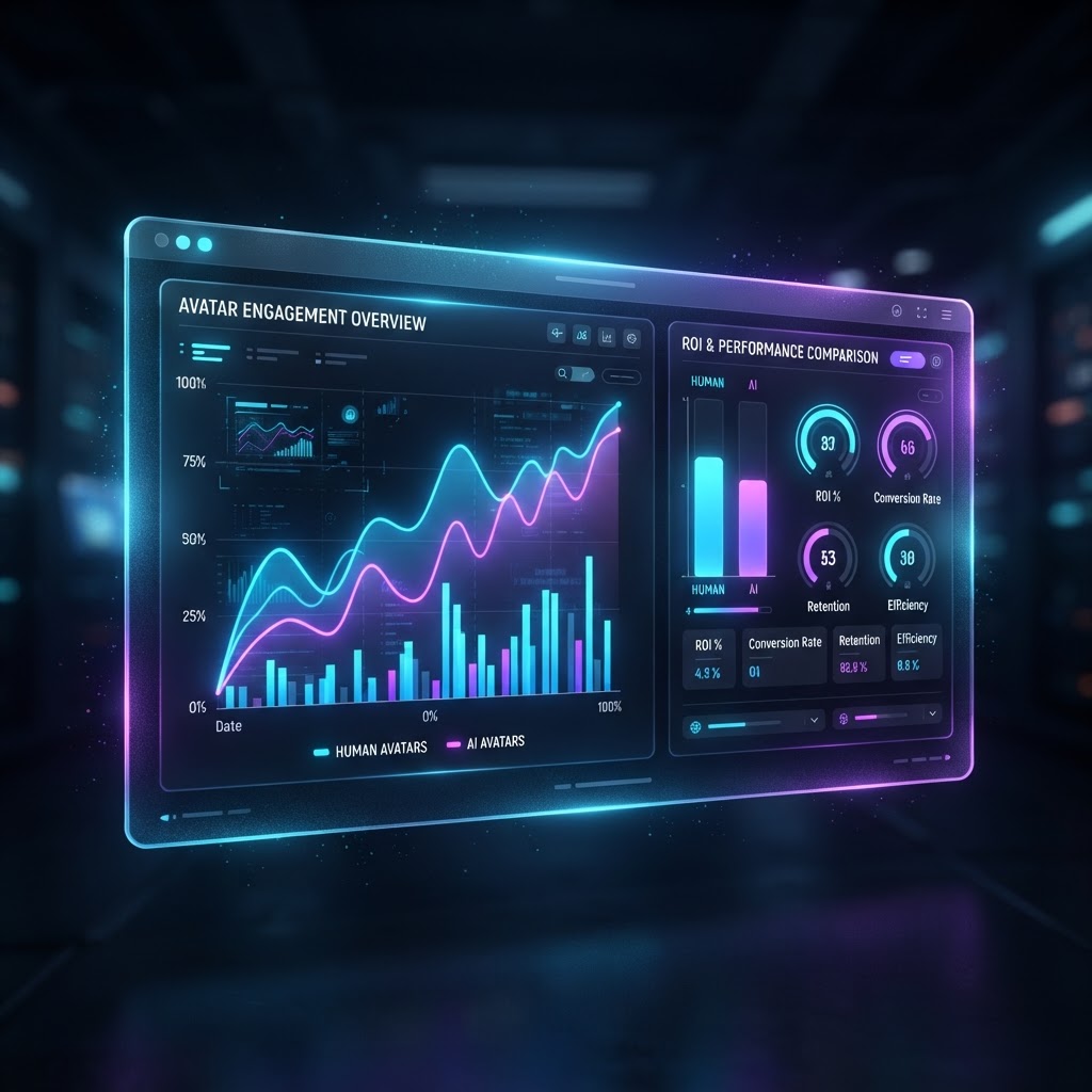Analytics-Dashboard, das die Engagement-Raten von synthetischen Influencern visualisiert.