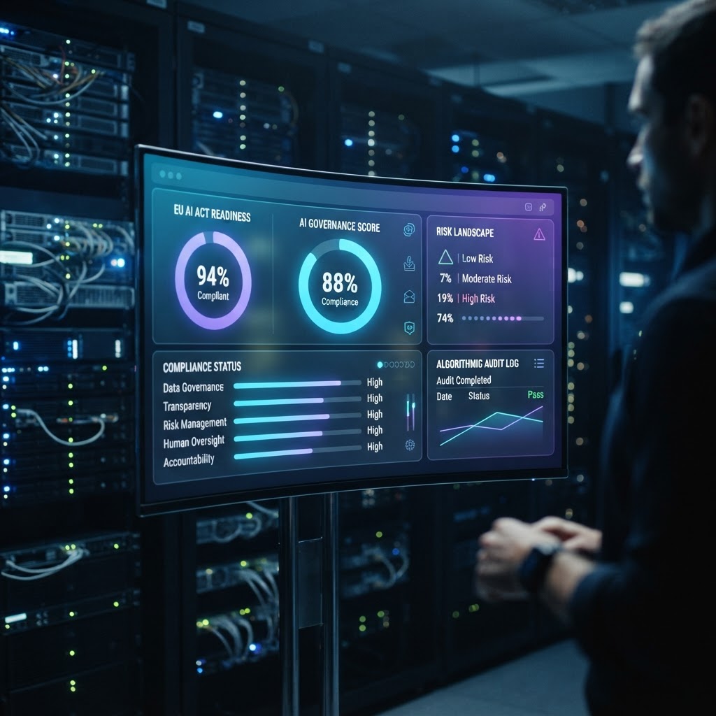 Modernes KI-Compliance-Dashboard zur Überwachung von Modell-Fairness und Governance-Metriken.