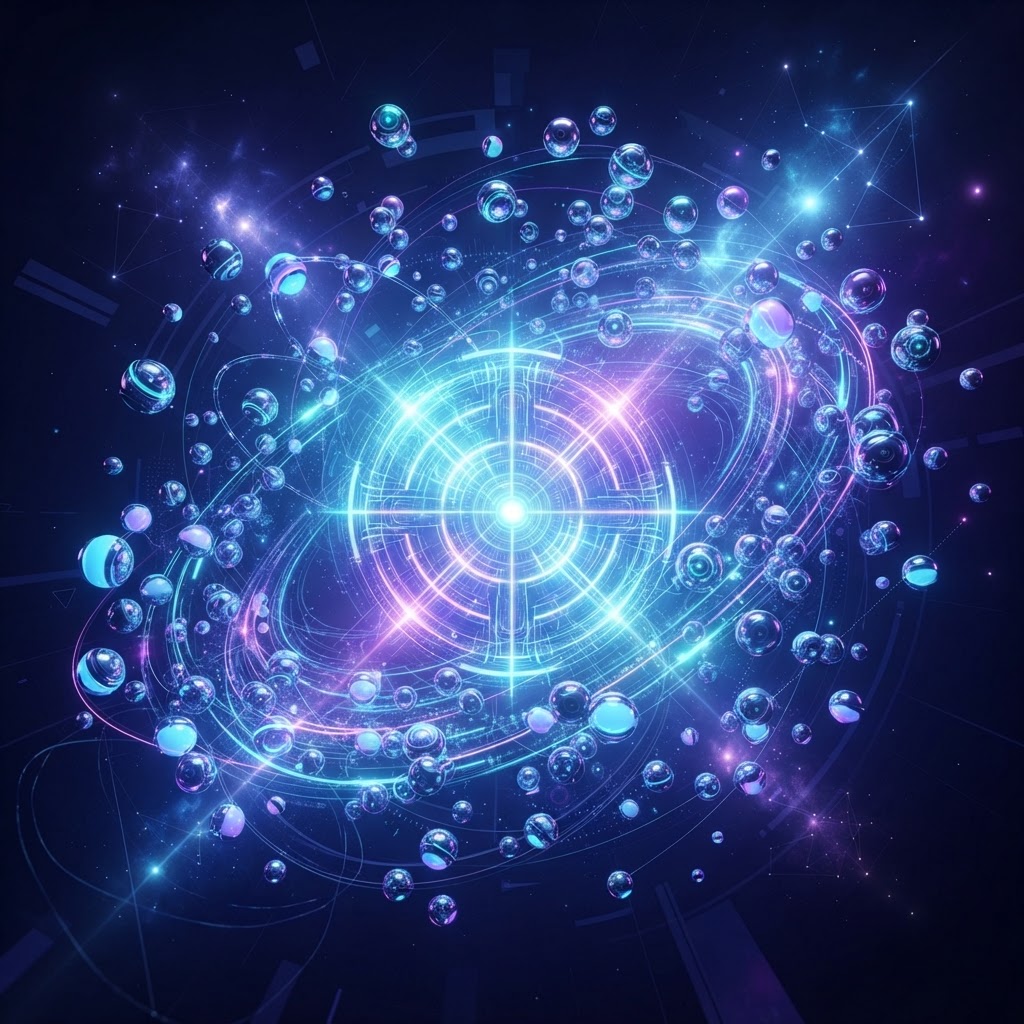 Digitaler Schwarm autonomer Einheiten, die kollaborativ Daten verarbeiten als Symbol für Multi-Agenten-Systeme.