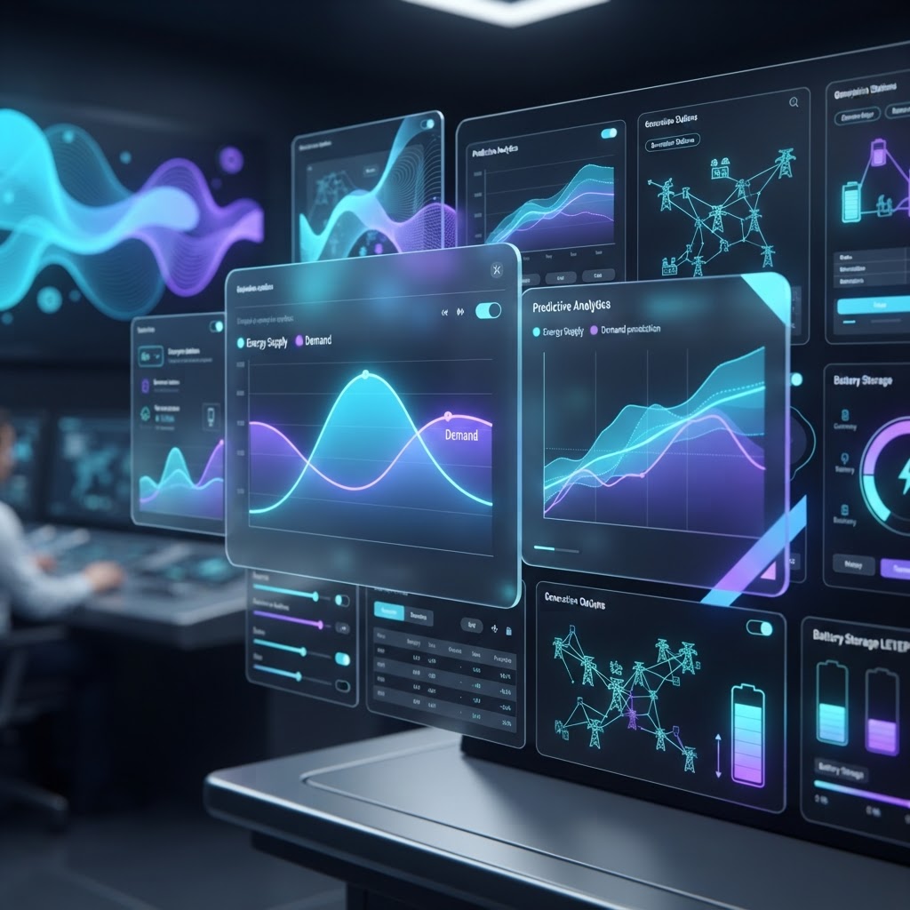 Dashboard-Visualisierung von KI-Vorhersagemodellen für Stromangebot und -nachfrage im Netzleitstand