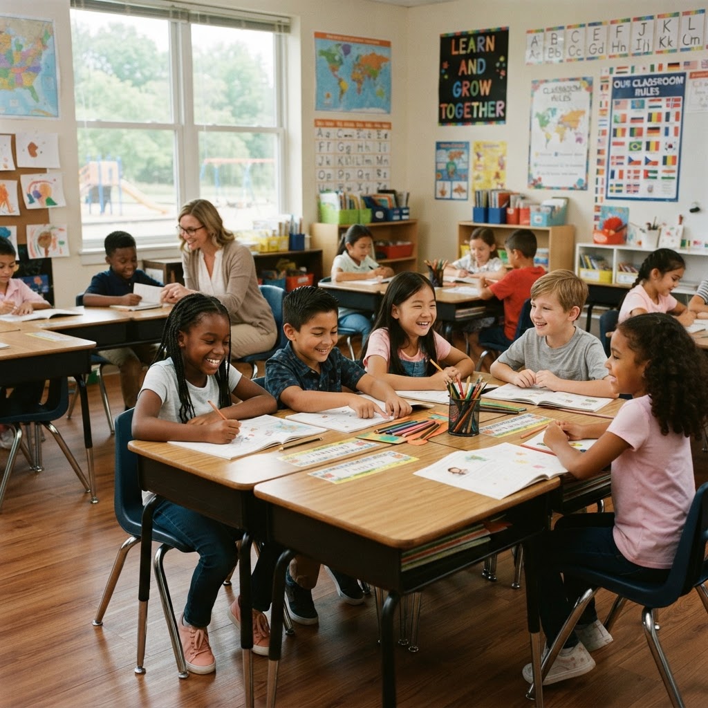 Children engaged in learning in a classroom